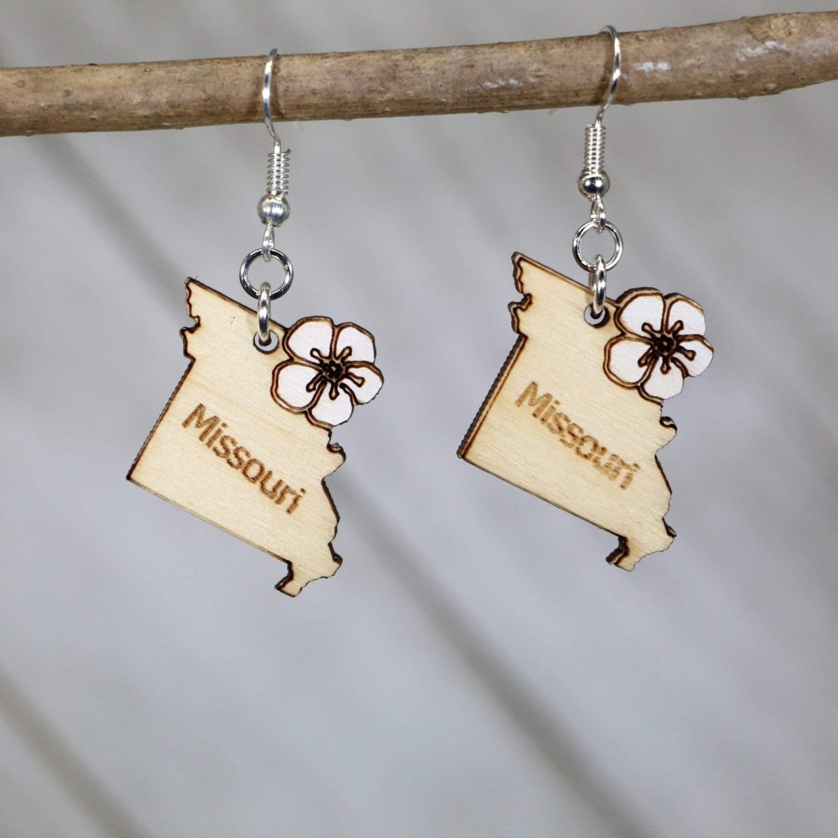 Missouri Dogwood Flower Wooden Earrings | State Flower Jewelry by Cate's Concepts, LLC, handmade jewelry main product photo