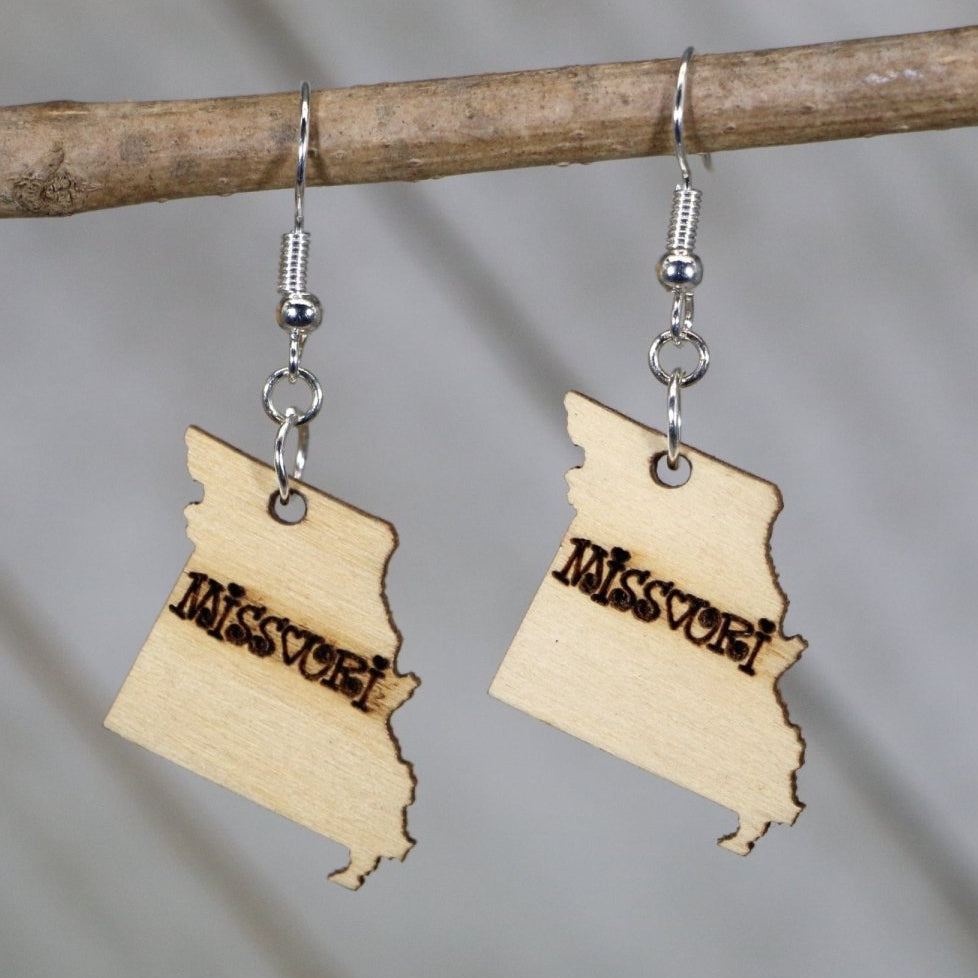 Missouri State Wooden Dangle Earrings | State Pride Jewelry by Cate's Concepts, LLC