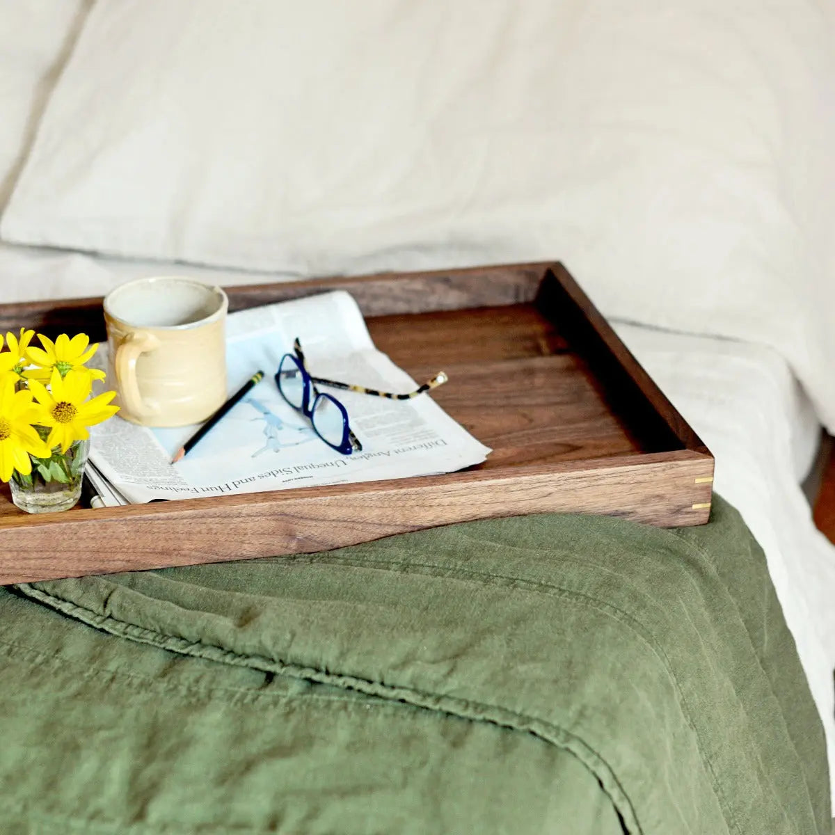 Modern Wooden Tray with Brass Details by Alabama Sawyer, Southern home decor main product photo