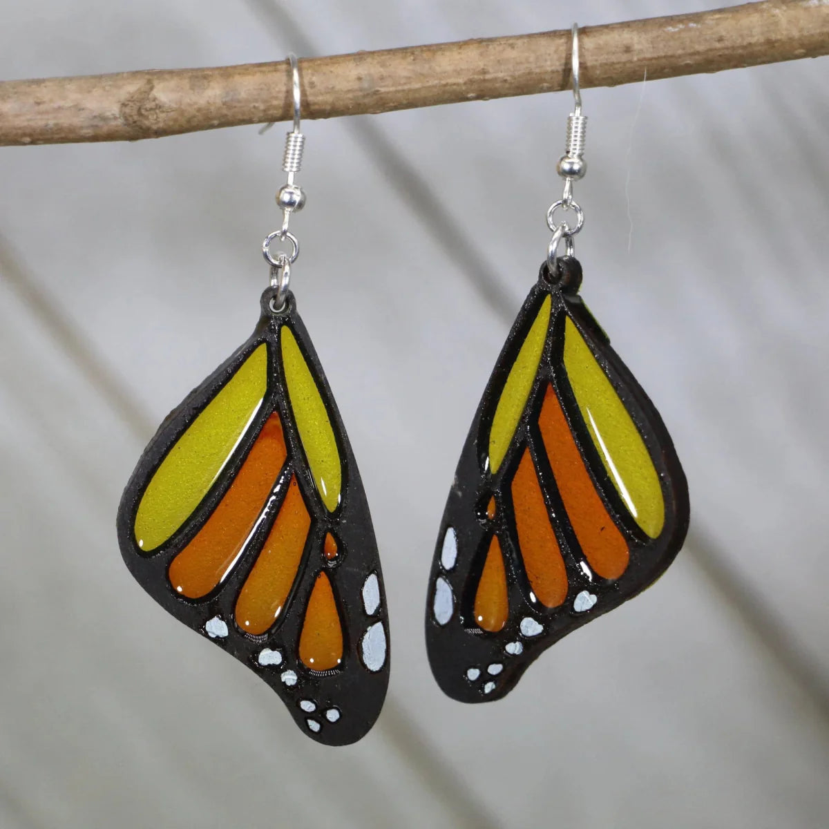 Monarch Butterfly Wing Wood Resin Earrings | Nature Insect Jewelry by Cate's Concepts, LLC, handmade jewelry main product photo