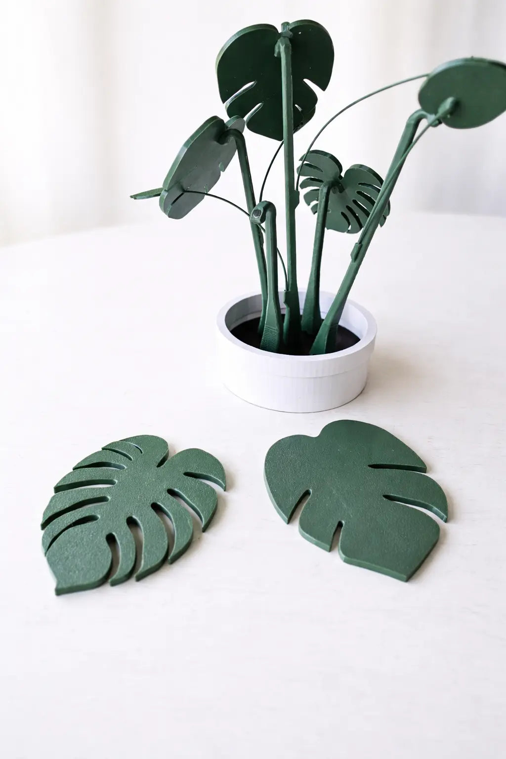 The Tween Space Monstera Coaster Set — Tropical Leaf Coasters with Display Holder | 3D Printed by The Tween Space, Southern home decor detail photo 3
