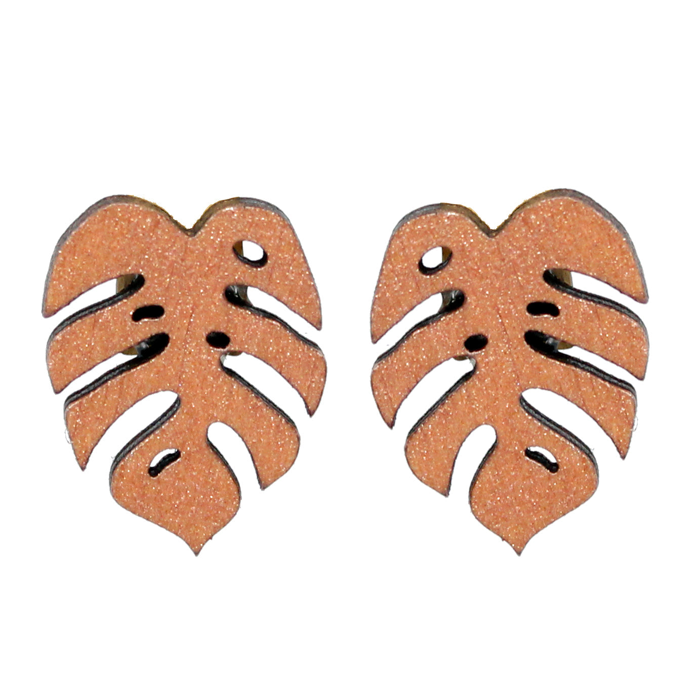 Additional view of Monstera Stud Earrings, 4 Colors Available hand painted on lightweight wood by LE CHIC MIAMI