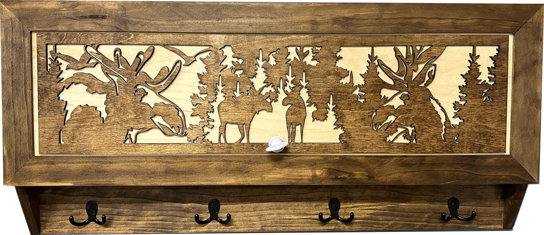 Moose Hunting Hidden Gun Storage Coat Rack Concealment Shelf with Hooks for Coats, Bags, & Hats by Bellewood Designs, Southern home decor detail photo 10