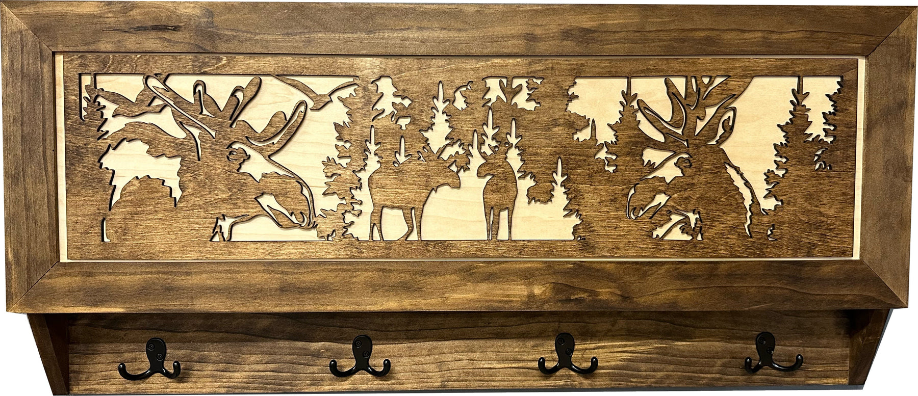 Moose Hunting Hidden Gun Storage Coat Rack Concealment Shelf with Hooks for Coats, Bags, & Hats by Bellewood Designs, Southern home decor detail photo 9