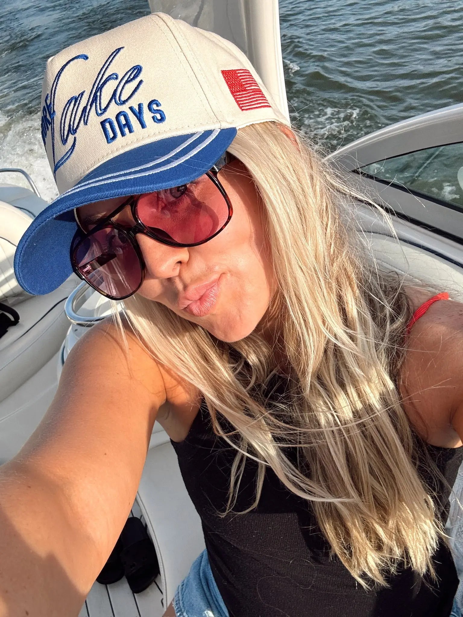 More Lake Days - Royal Blue Vintage Trucker Hat by KenzKustomz, Southern lifestyle apparel main product photo