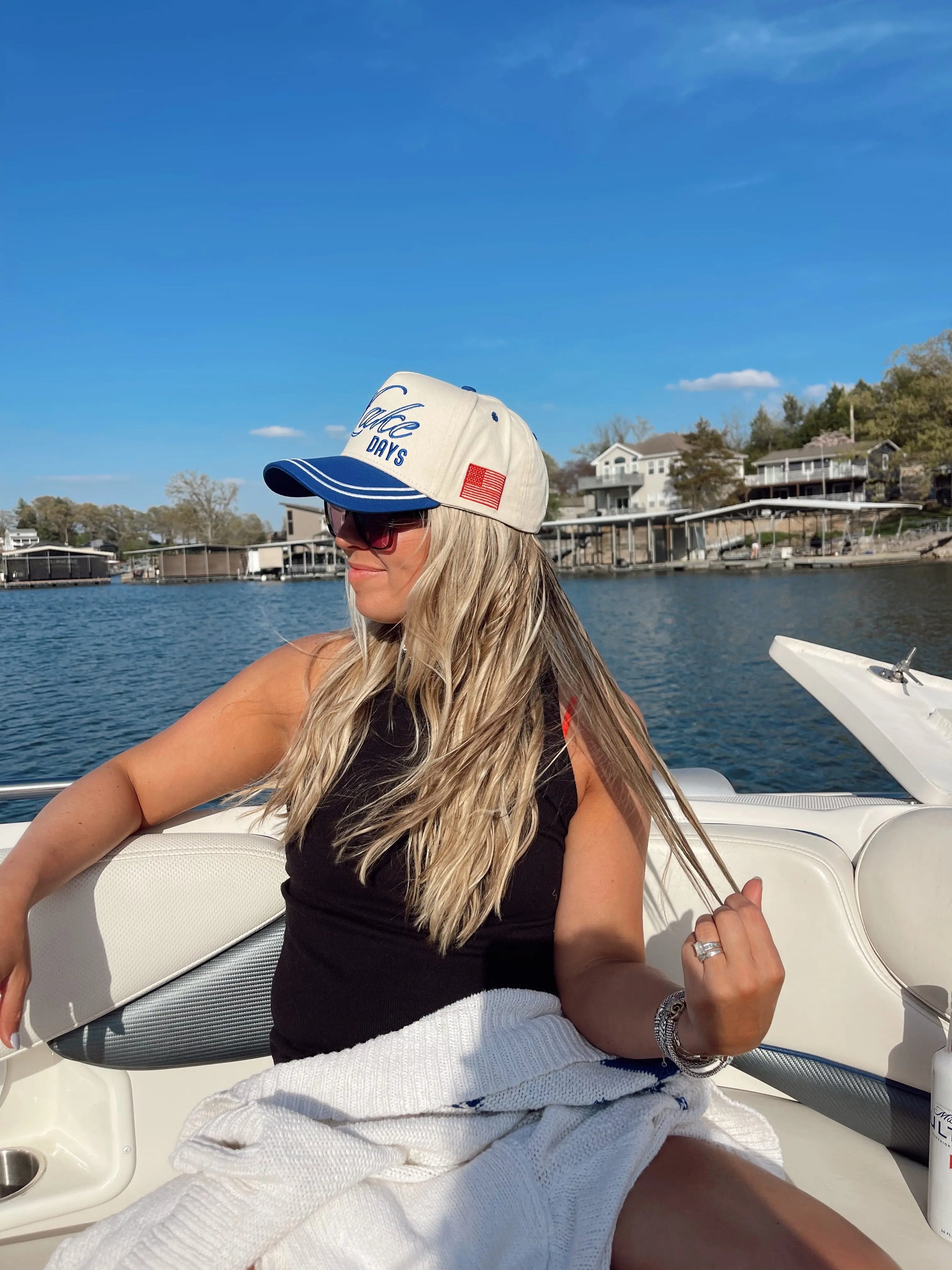 More Lake Days - Royal Blue Vintage Trucker Hat by KenzKustomz, Southern lifestyle apparel detail photo 5