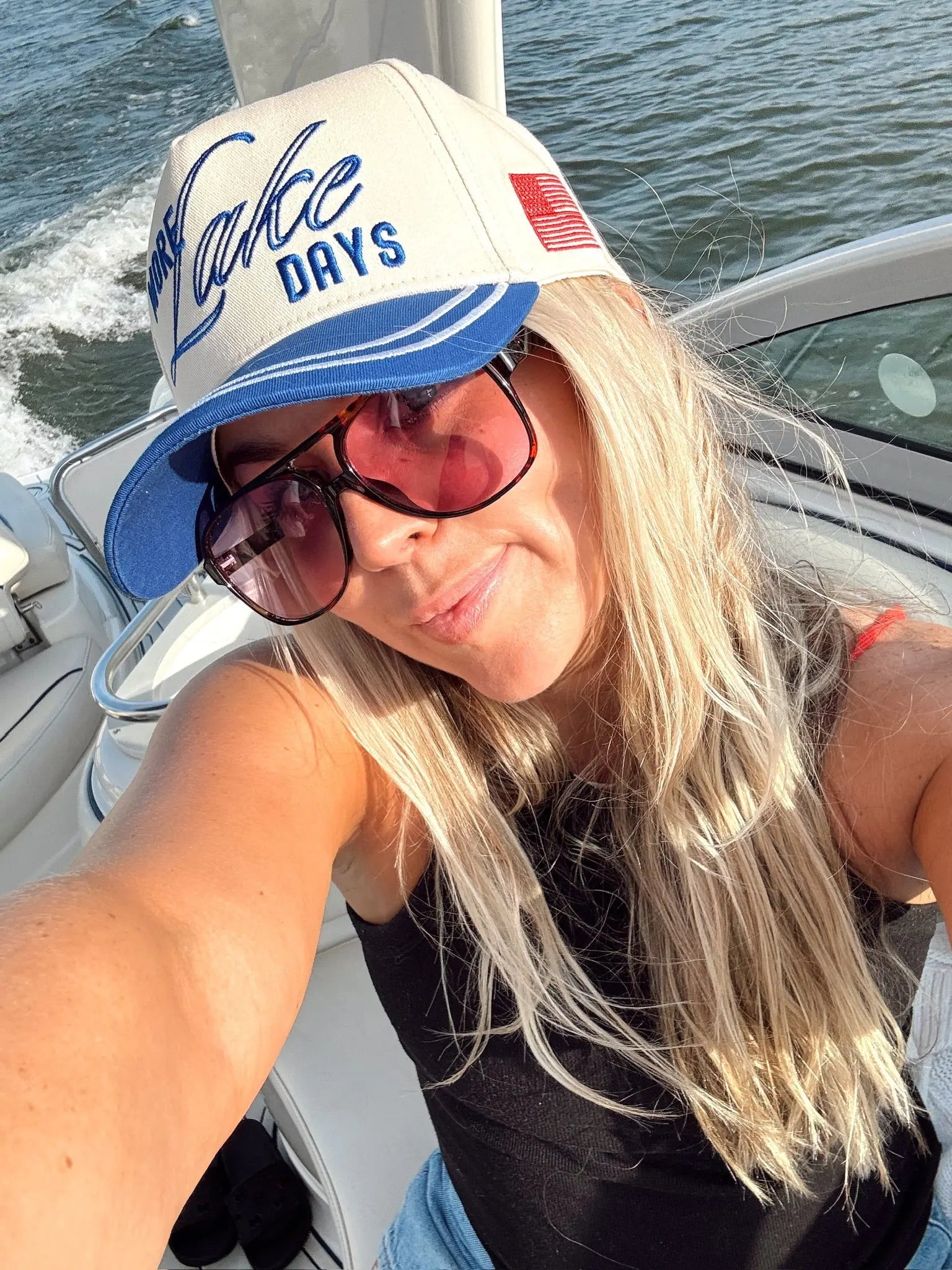 More Lake Days - Royal Blue Vintage Trucker Hat by KenzKustomz, Southern lifestyle apparel detail photo 6