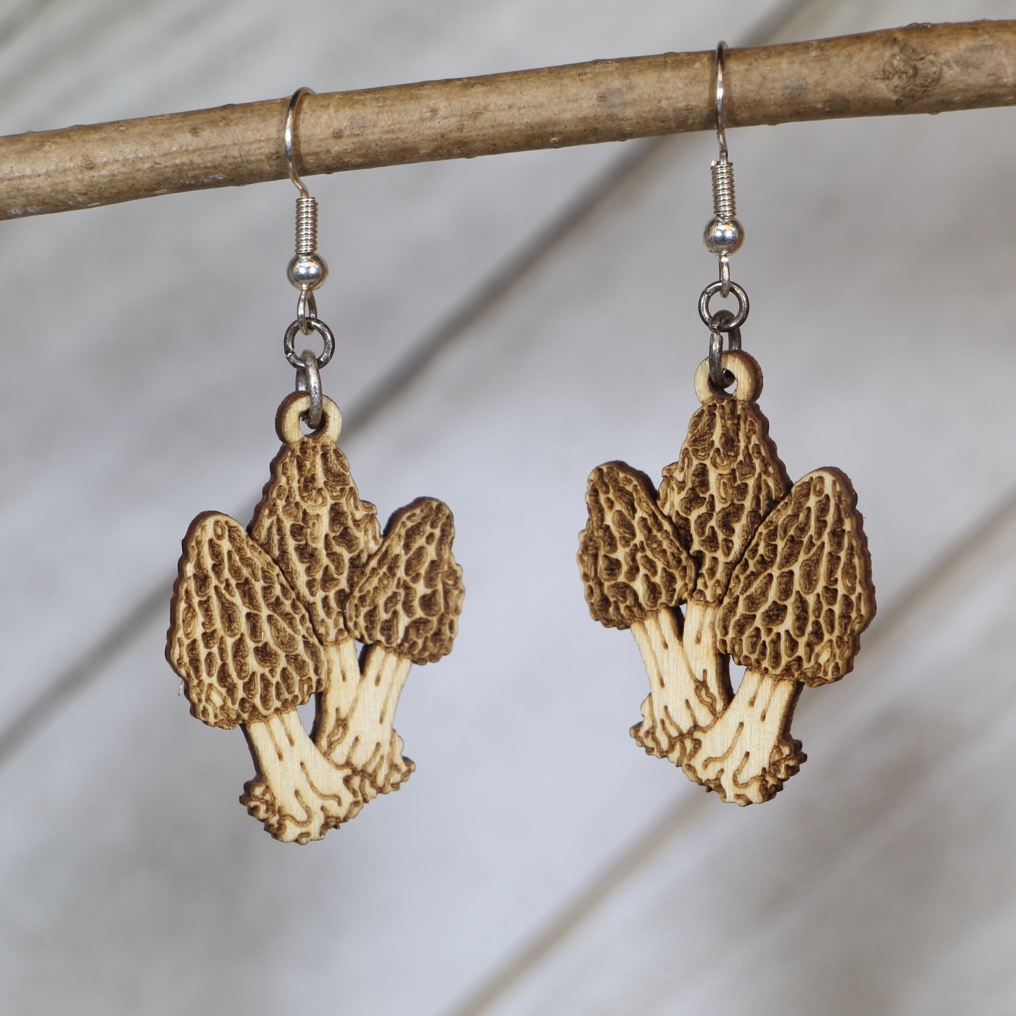 Morel Mushroom Wooden Dangle Earrings | Nature Forager Jewelry (Copy) by Cate's Concepts, LLC