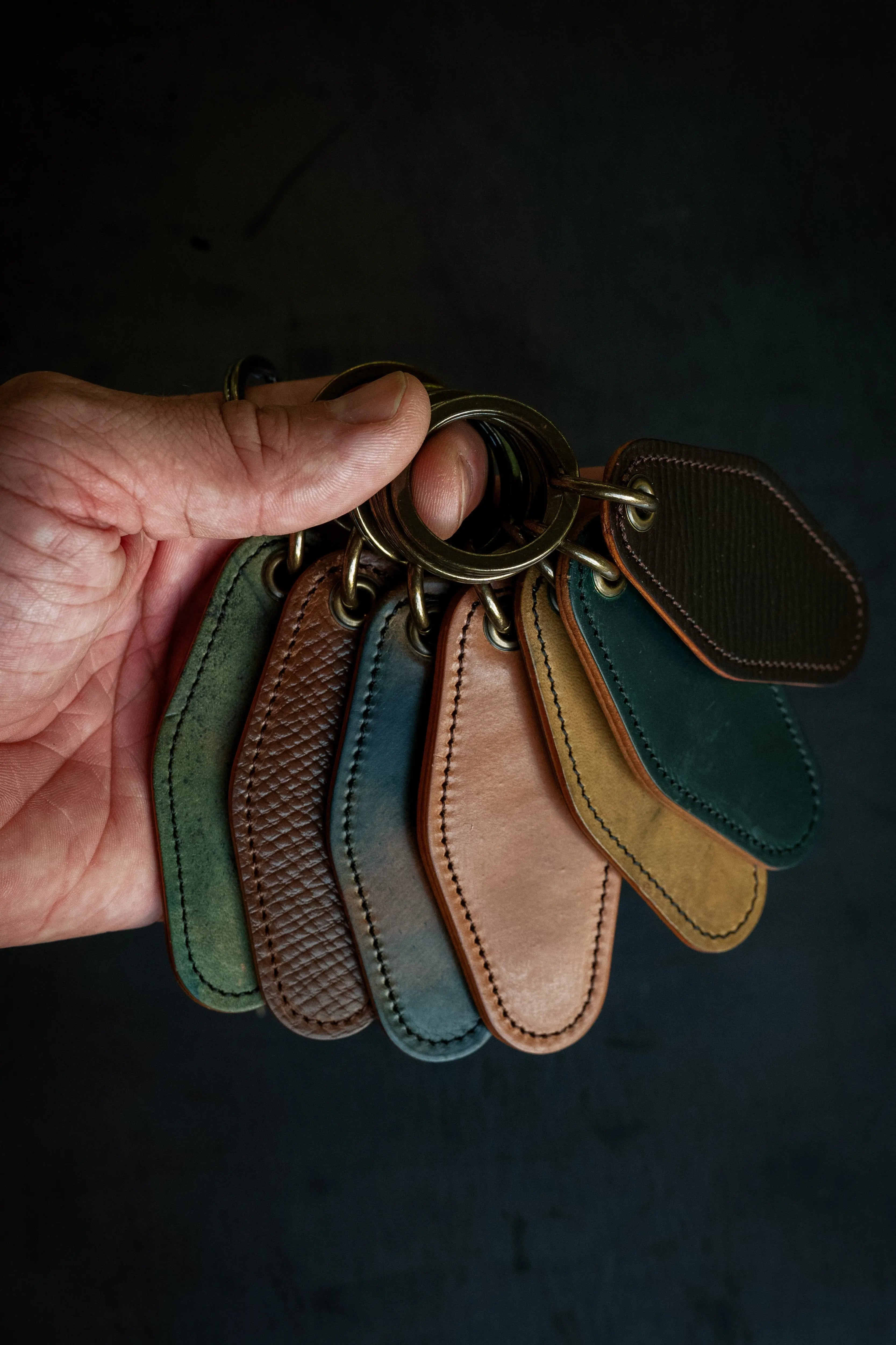 Motel Key Ring - Dark Cognac Hatchgrain Shell Cordovan by Loyal Stricklin, handmade jewelry detail photo 2
