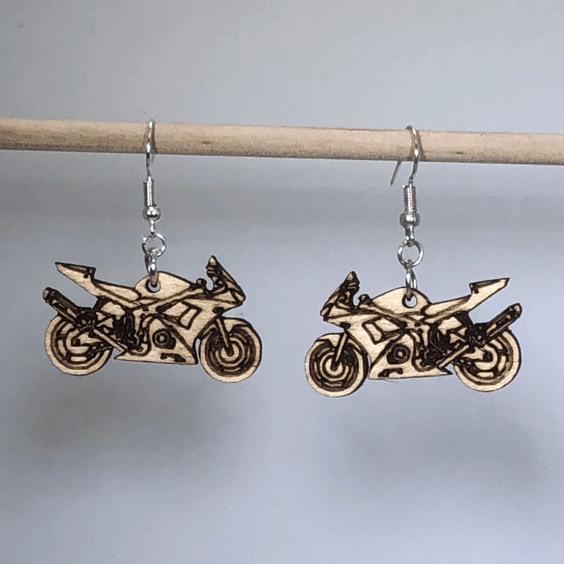Motorcycle Wooden Dangle Earrings | Biker Jewelry by Cate's Concepts, LLC