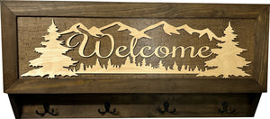 Mountain Scene Welcome Concealment Decor - Handcrafted Wooden Gun Cabinets - Gun Shelf Hidden Storage for Rifles, Shotguns, & Handguns - Quick Access by Bellewood Designs