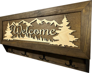 Mountain Scene Welcome Concealment Decor - Handcrafted Wooden Gun Cabinets - Gun Shelf Hidden Storage for Rifles, Shotguns, & Handguns - Quick Access by Bellewood Designs