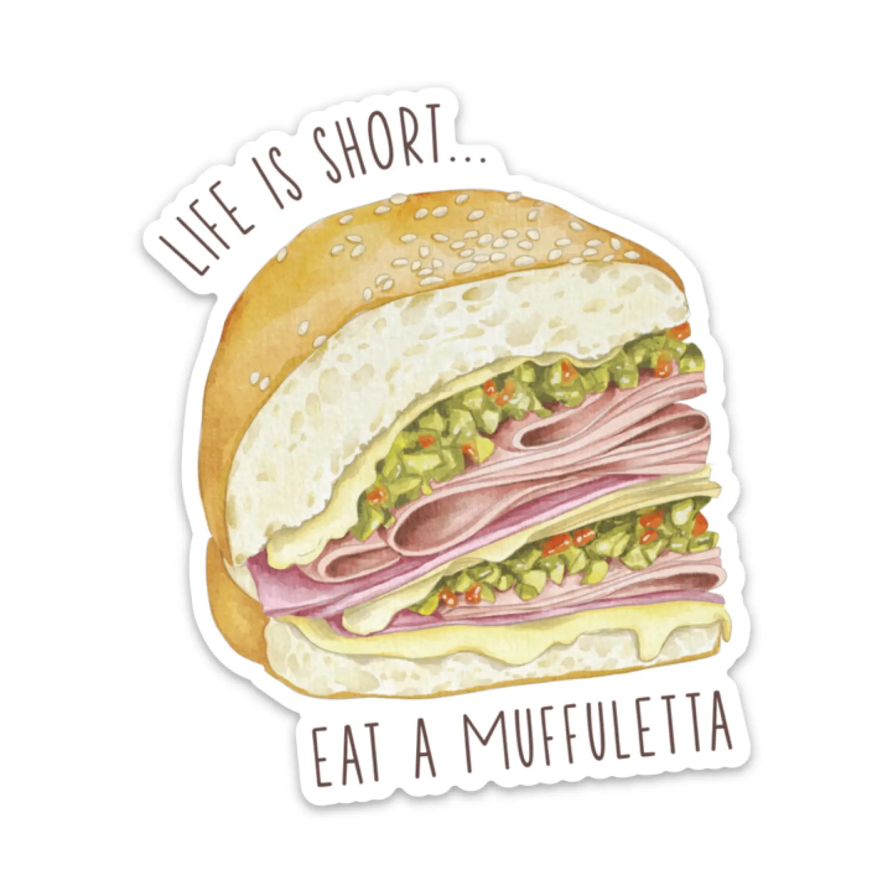 Muffuletta Die Cut Sticker by Nola Tawk, vinyl decal main product photo