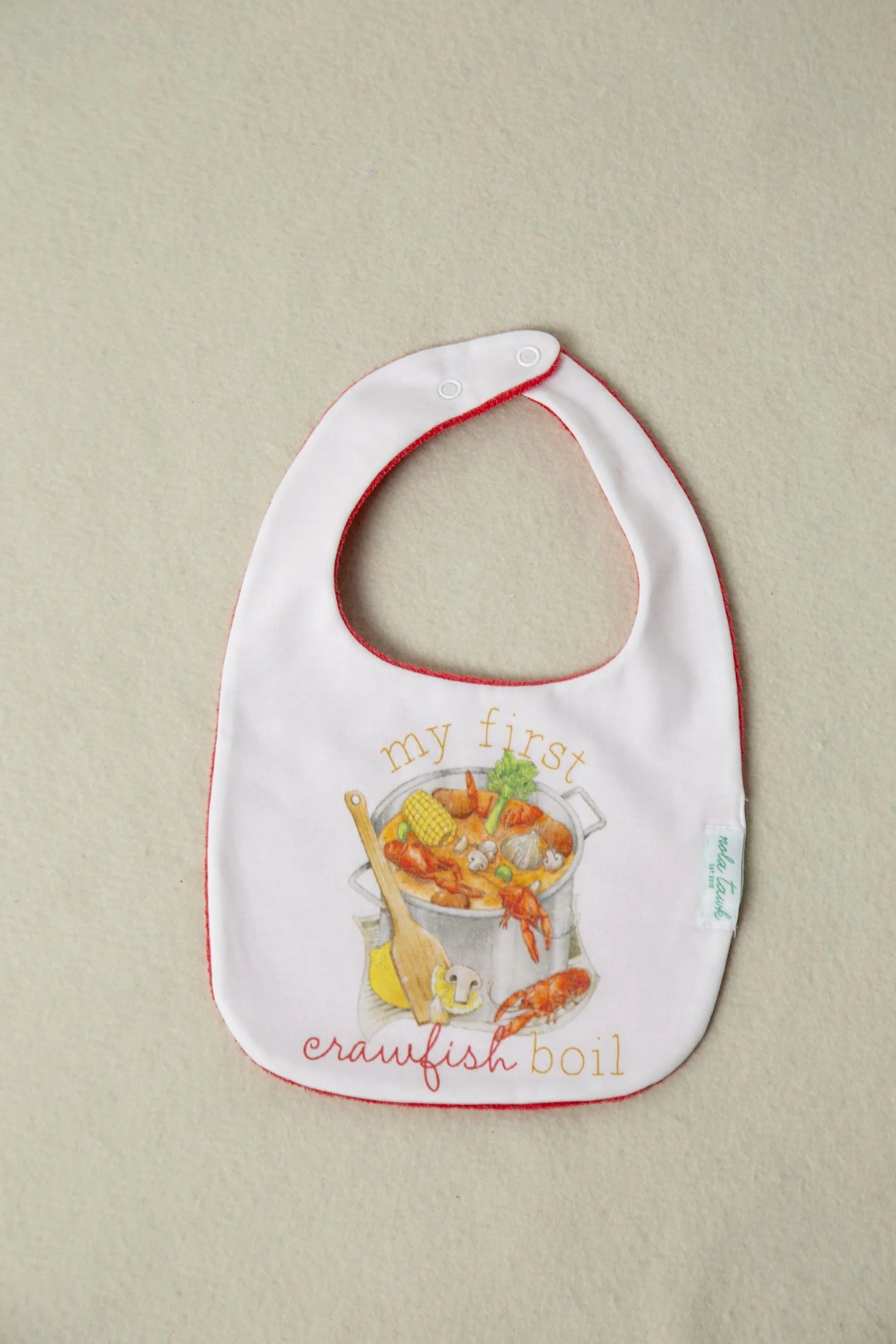 My First Crawfish Boil Organic Cotton Baby Bib by Nola Tawk, natural skincare main product photo
