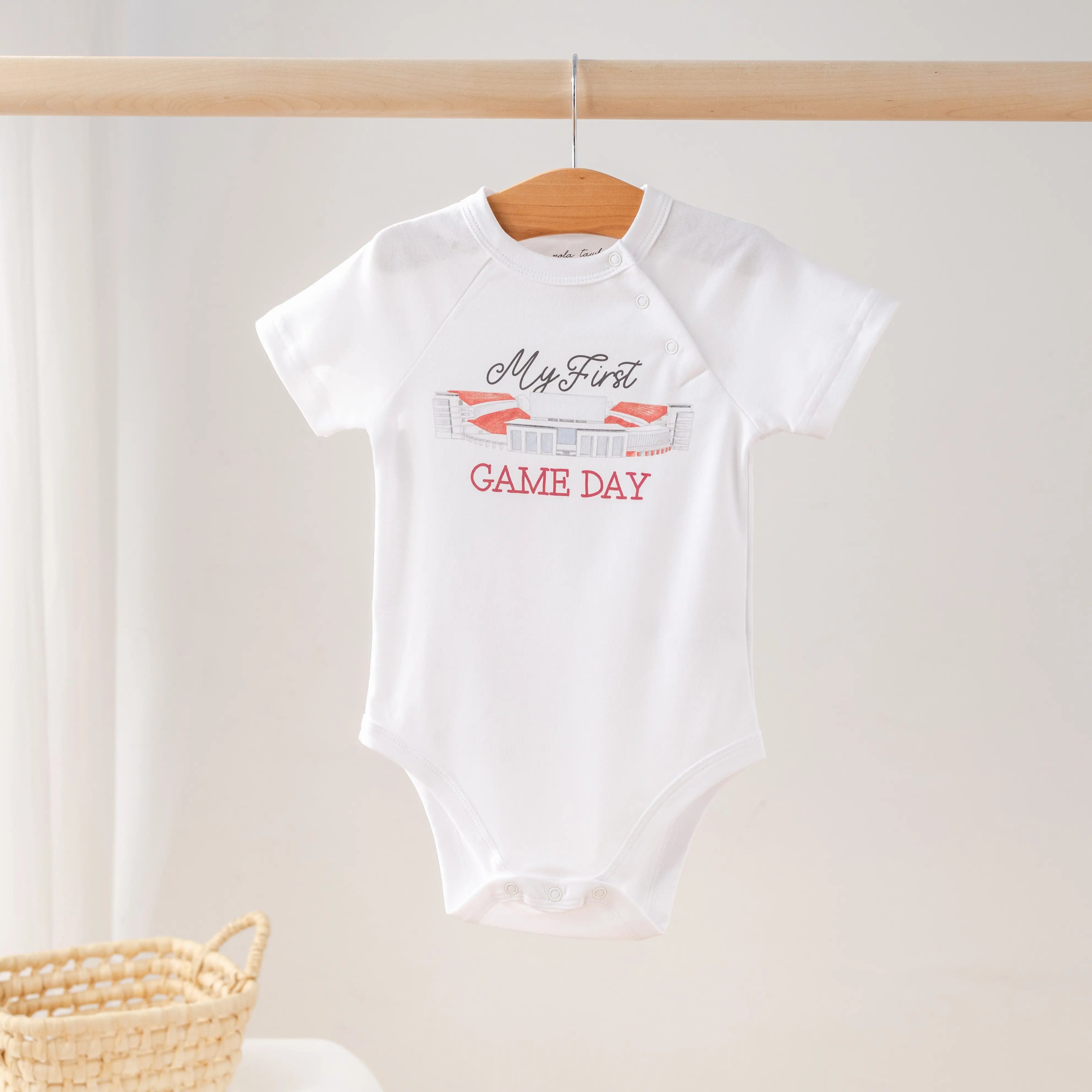 My First Game Day - Arkansas Organic Cotton Onesie by Nola Tawk, Southern lifestyle apparel main product photo