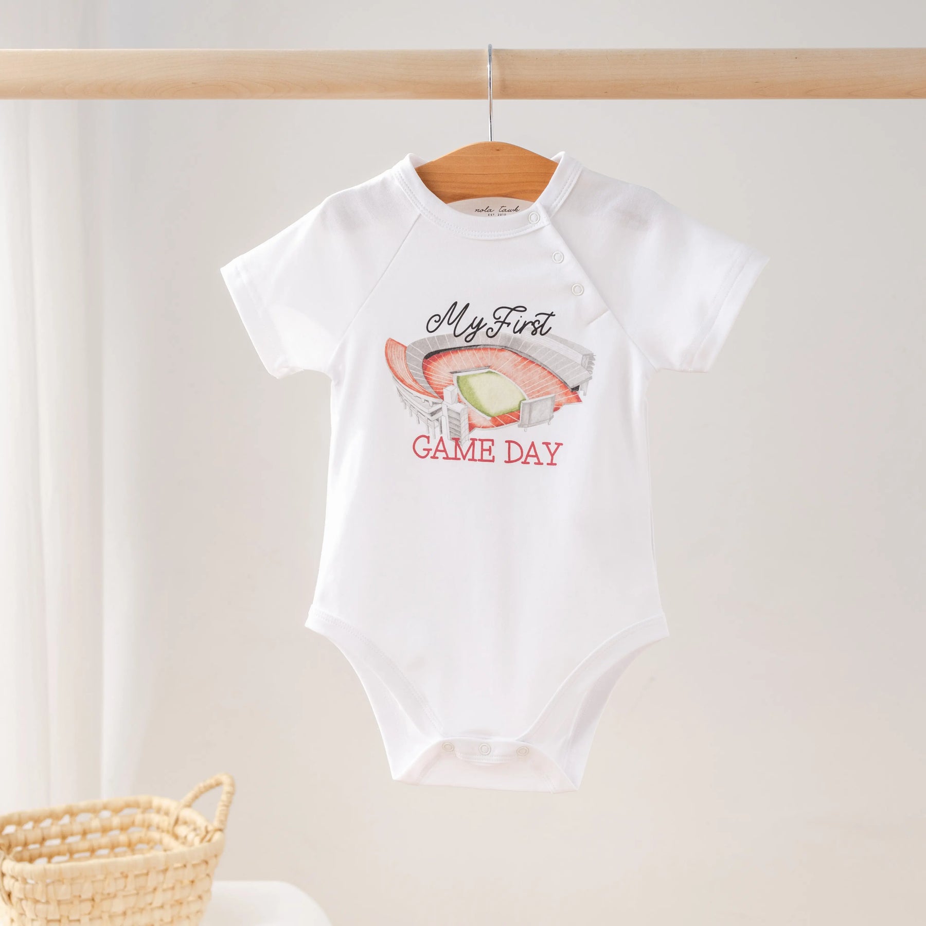 My First Game Day - Georgia Organic Cotton Onesie by Nola Tawk, Southern lifestyle apparel main product photo