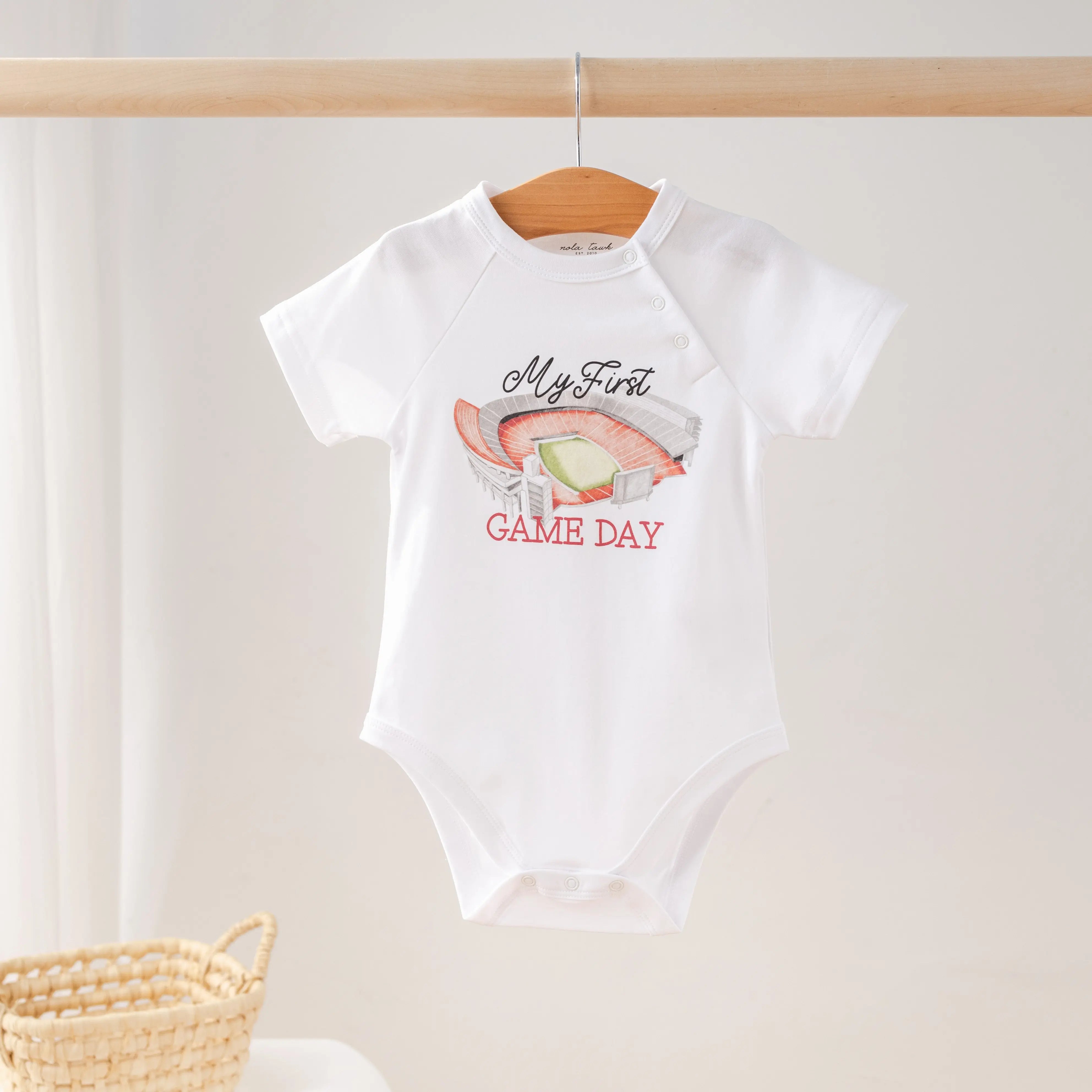 My First Game Day - Georgia Organic Cotton Onesie by Nola Tawk, Southern lifestyle apparel main product photo