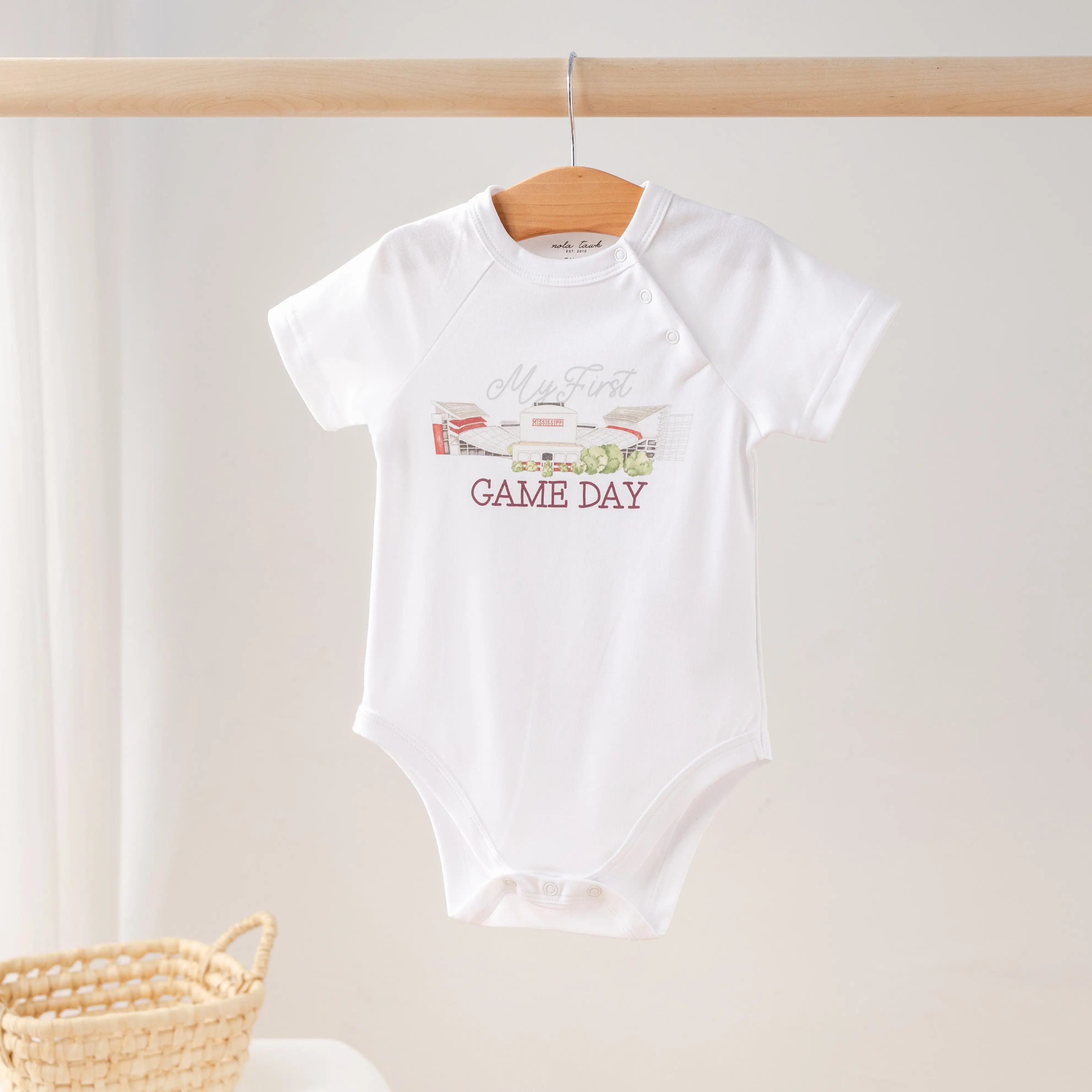 My First Game Day - Mississippi Organic Cotton Onesie by Nola Tawk, Southern lifestyle apparel main product photo