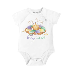My First King Cake Organic Cotton Baby Onesie by Nola Tawk, Southern lifestyle apparel main product photo