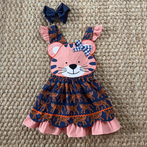 Navy Tiger Dress detail view by Seven Lantern Lane