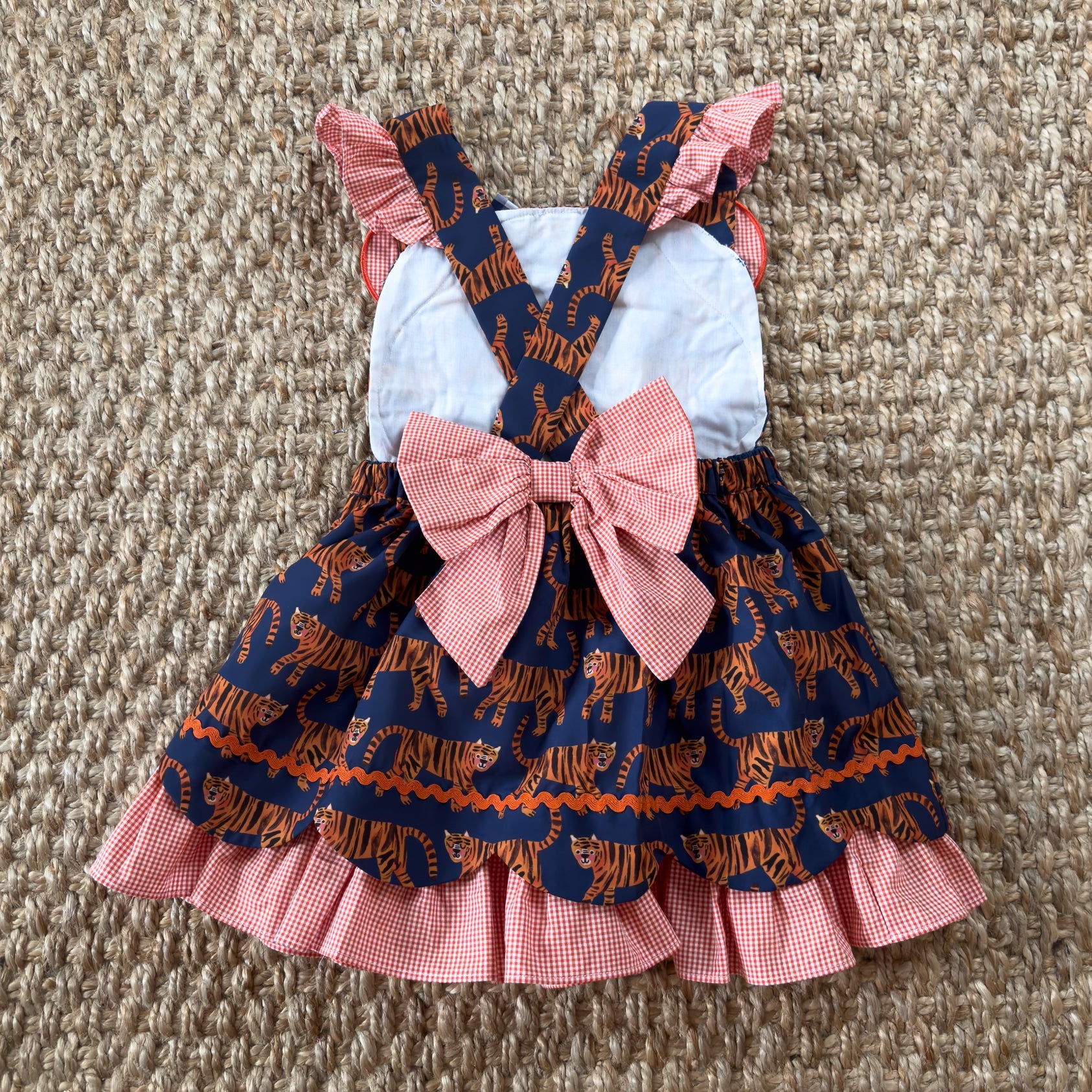 Navy Tiger Dress detail view by Seven Lantern Lane