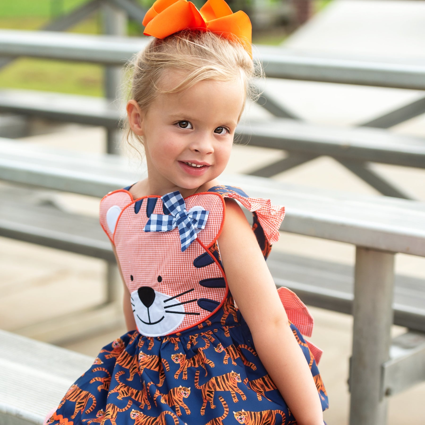 Navy Tiger Dress detail view by Seven Lantern Lane