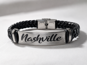 Men’s Black Leather Nashville Bracelet by N Harmony Jewelry, handmade jewelry main product photo