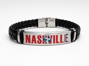 Men’s Black Leather Nashville Bracelet by N Harmony Jewelry, handmade jewelry detail photo 3