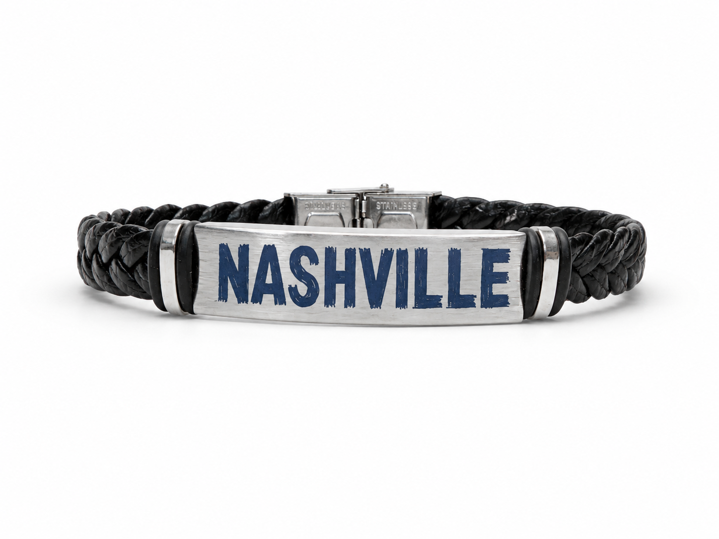 Men’s Black Leather Nashville Bracelet by N Harmony Jewelry, handmade jewelry detail photo 3