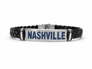 Men’s Black Leather Nashville Bracelet by N Harmony Jewelry, handmade jewelry detail photo 3