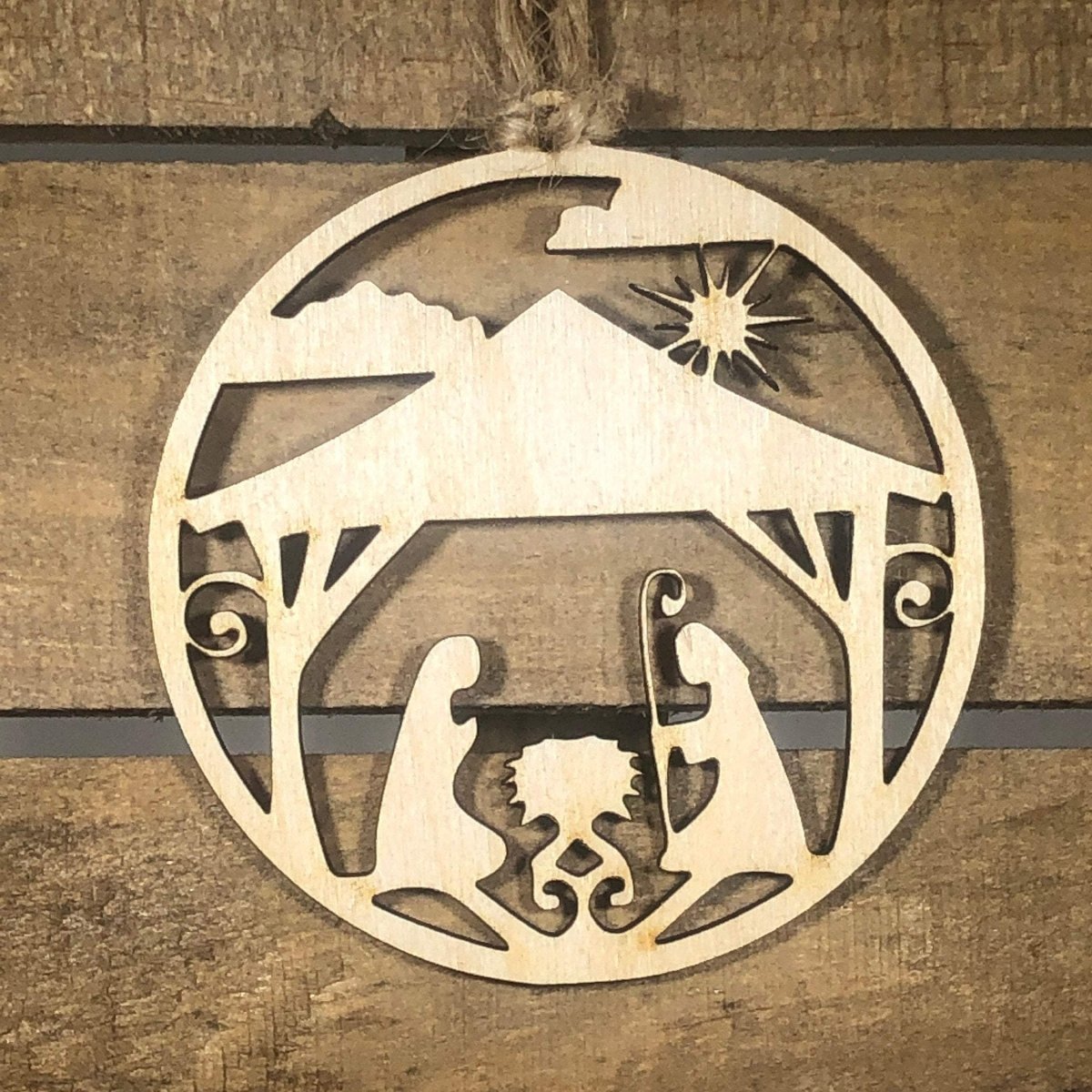 Nativity Scene Wooden Christmas Ornament | Religious Holiday Decor by Cate's Concepts, LLC, Southern home decor main product photo