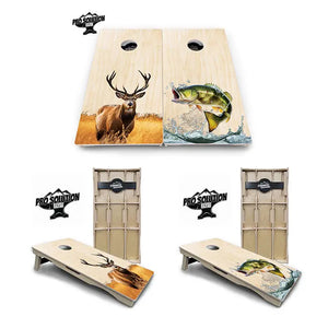 Natural Deer & Fish Cornhole Boards - Pro Solution Elite Series by Cornhole Solutions, custom cornhole board main product photo