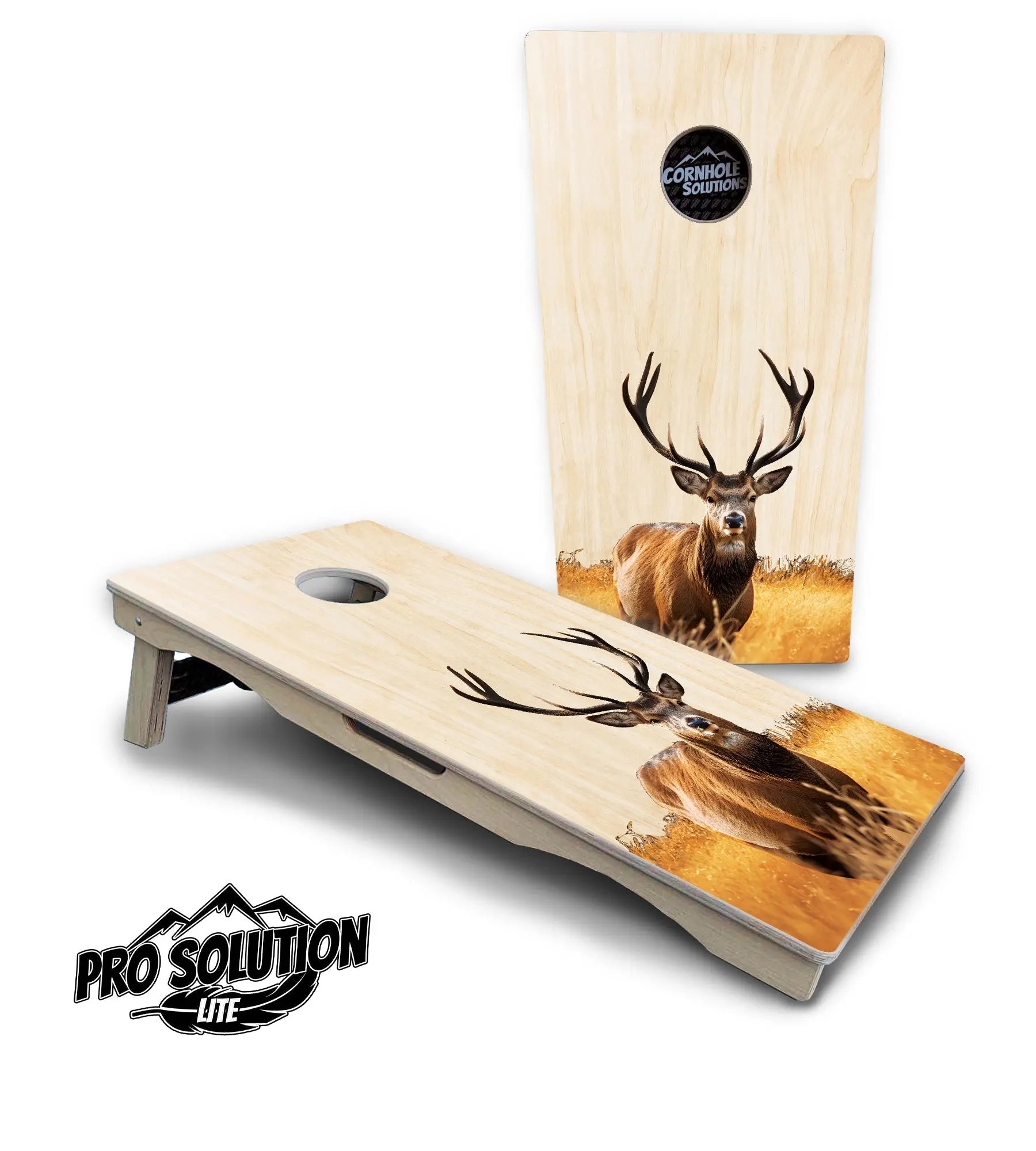 Natural Deer & Fish Cornhole Boards - Pro Solution Lite Series by Cornhole Solutions, custom cornhole board main product photo