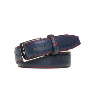 Navy Italian Pebble Grain Belt by Roger Ximenez: Bespoke Belts and Leather Accessories, handmade leather goods detail photo 3