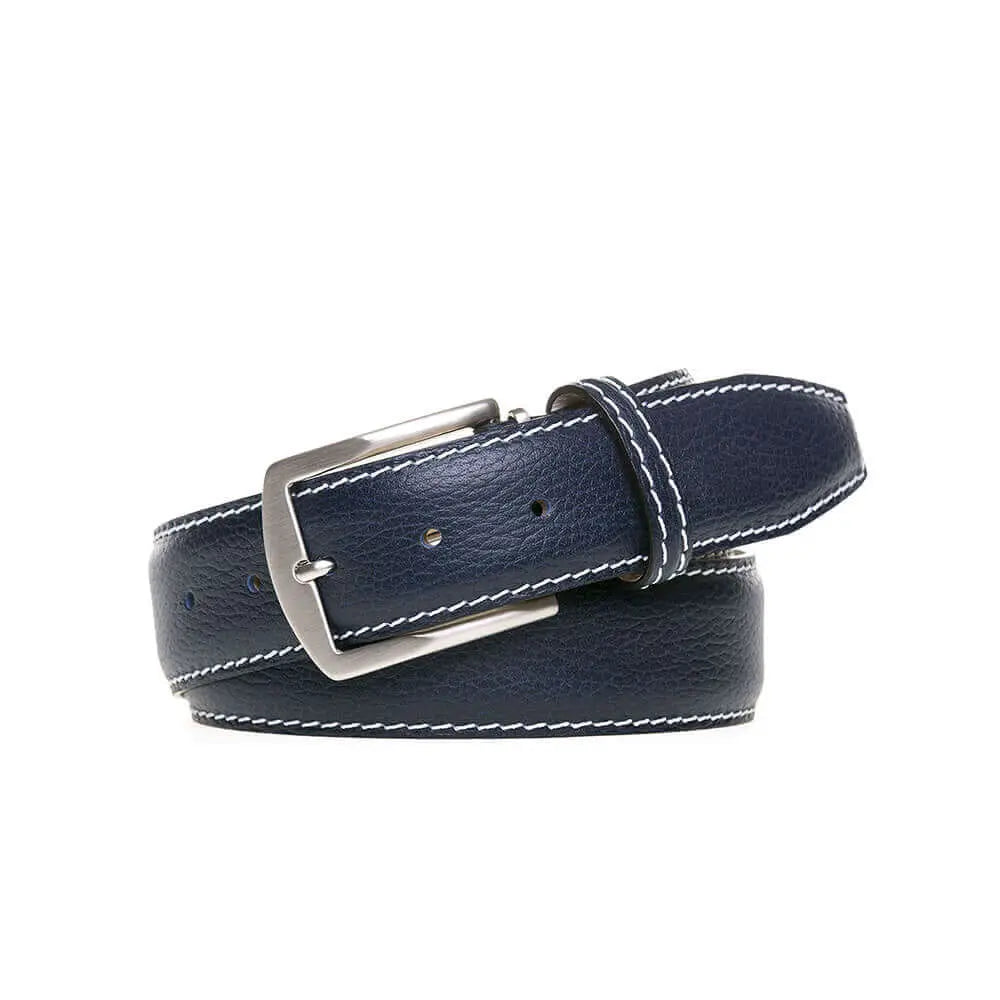 Navy Italian Pebble Grain Belt by Roger Ximenez: Bespoke Belts and Leather Accessories, handmade leather goods detail photo 4