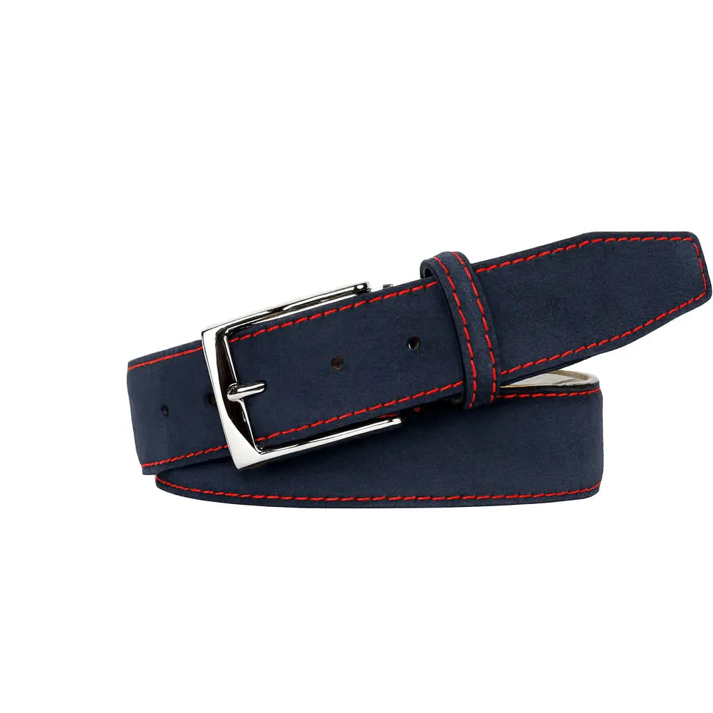 Navy Suede Leather Belt by Roger Ximenez: Bespoke Belts and Leather Accessories, handmade leather goods detail photo 6