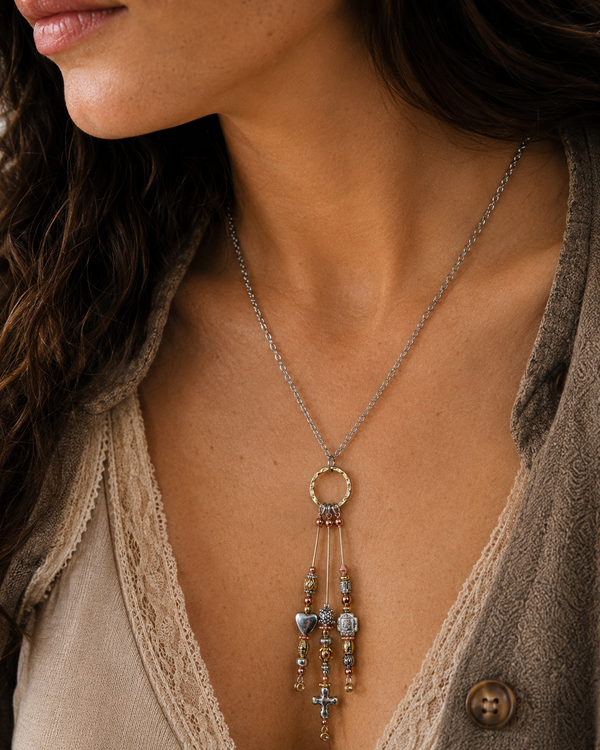 Bright Tri Colored Guitar String Necklace by N Harmony Jewelry, handmade jewelry main product photo