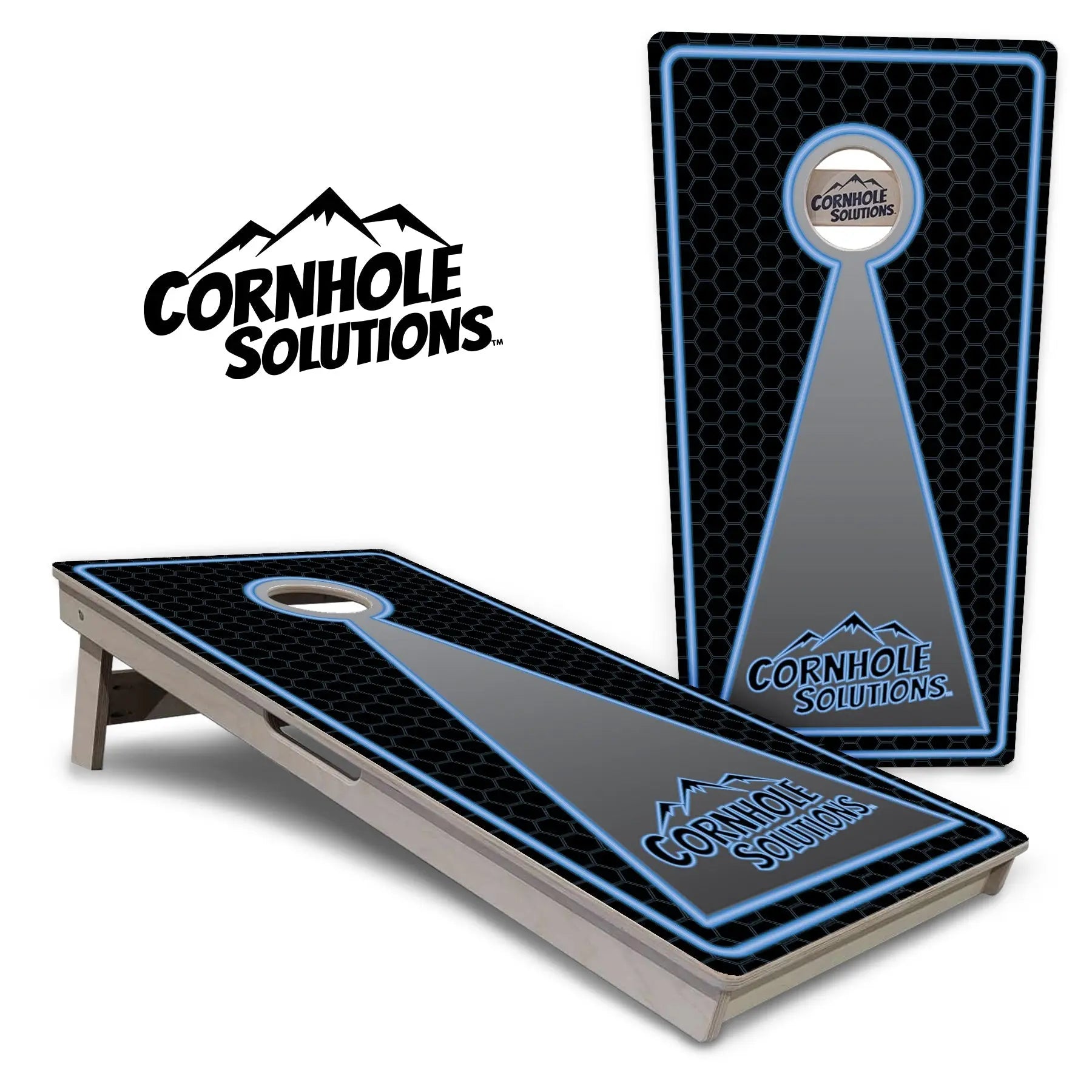 Neon Keyhole Cornhole Boards - Professional Tournament Series by Cornhole Solutions, custom cornhole board main product photo