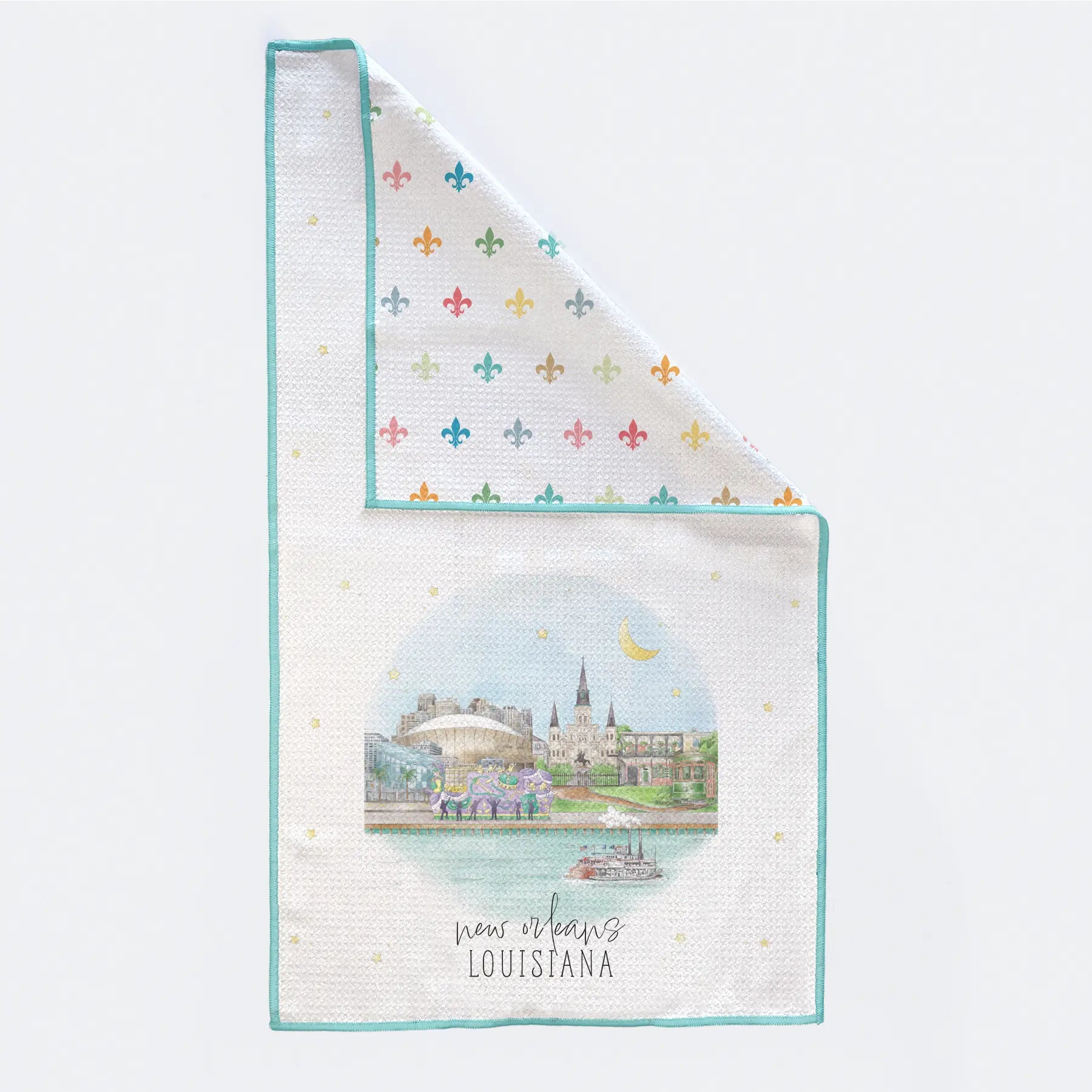 New Orleans Skyline Kitchen Towel by Nola Tawk, tea towel main product photo