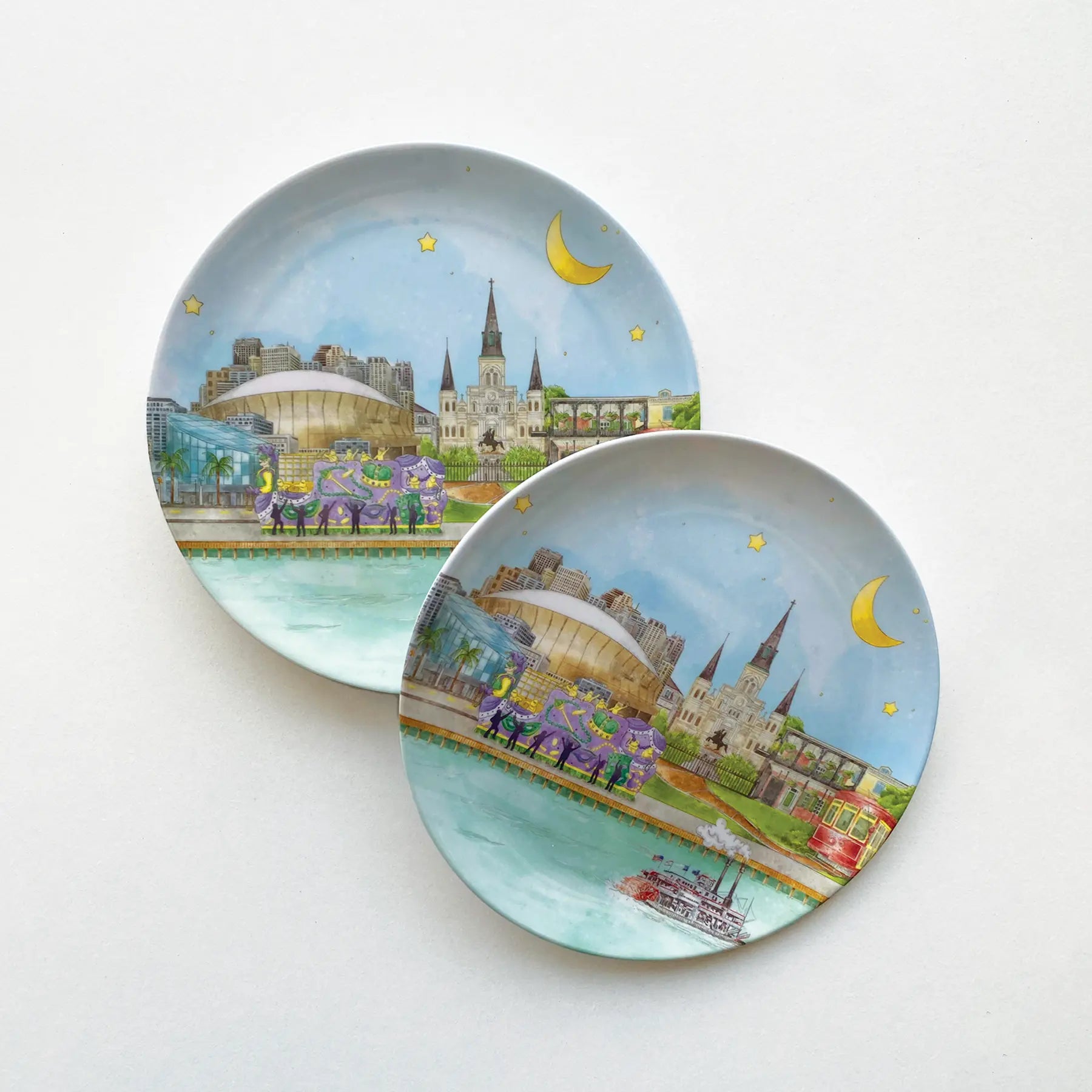 New Orleans Skyline Melamine Dessert Plates by Nola Tawk, plates detail photo 2