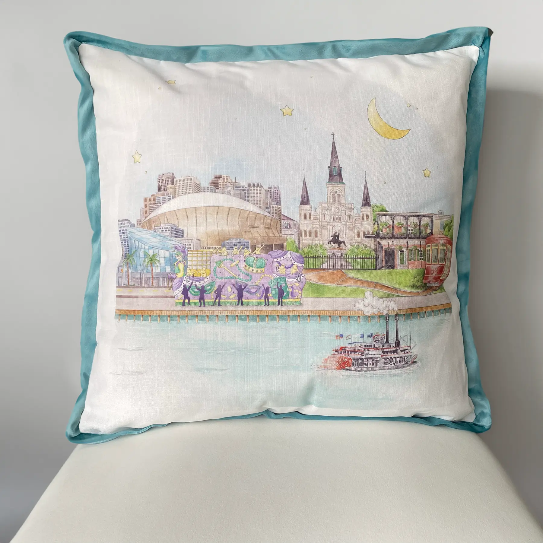 New Orleans Skyline Printed Pillow by Nola Tawk, paper gift main product photo