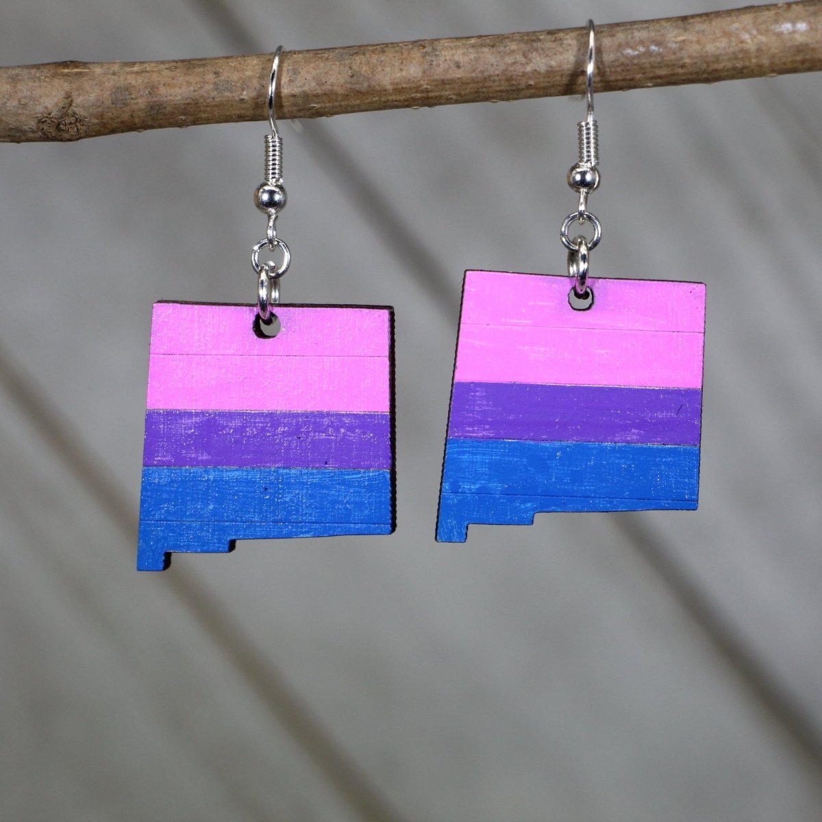 New Mexico Bisexual Pride Wooden Earrings | Bi Flag State Jewelry by Cate's Concepts, LLC