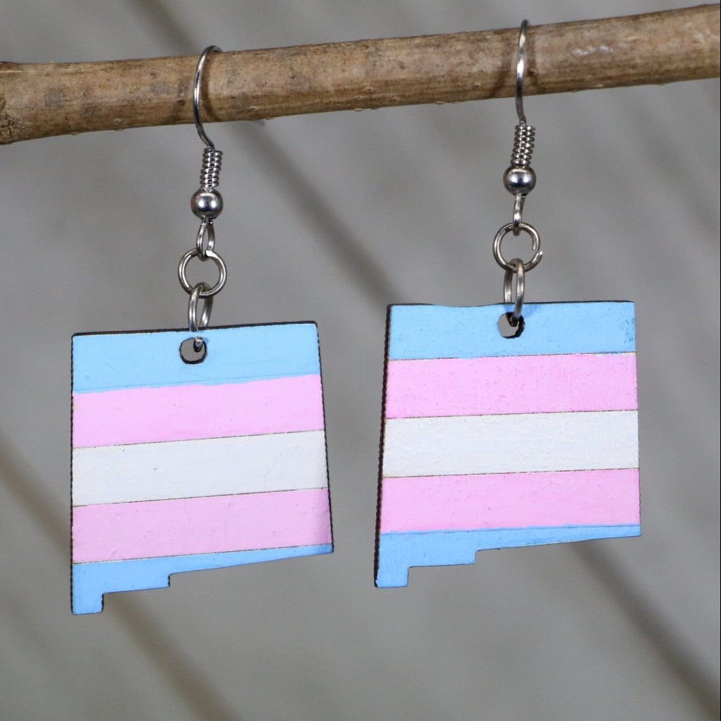 New Mexico Trans Pride Wooden Earrings | Trans Flag State Jewelry by Cate's Concepts, LLC