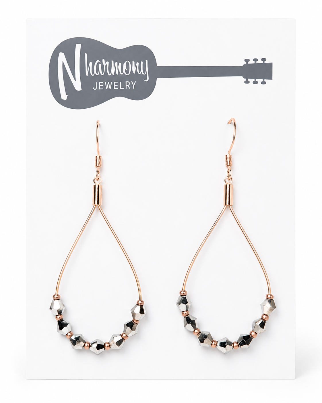 Copper Guitar String Earrings with Silver Bicones by N Harmony Jewelry, handmade jewelry detail photo 3