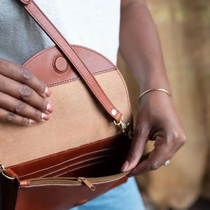 Nisolo Cleo Leather Convertible Crossbody Clutch by Mission Mercantile Leather Goods, natural skincare detail photo 6