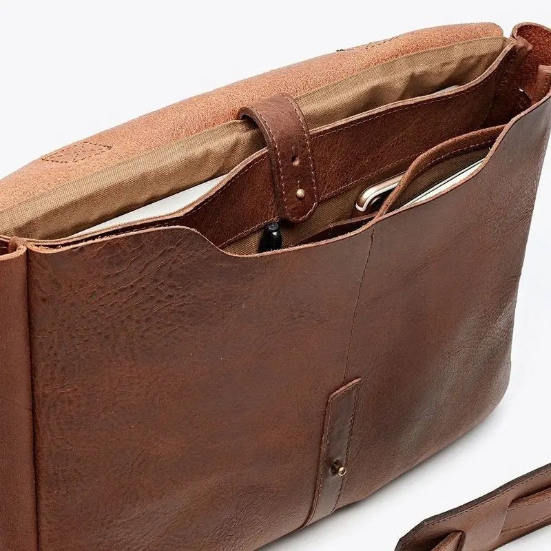 Nisolo Loreto Leather Messenger Bag by Mission Mercantile Leather Goods, handmade leather goods detail photo 6