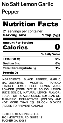 Igotchu No Salt Lemon Garlic Pepper detail view by Igotchu Seasonings