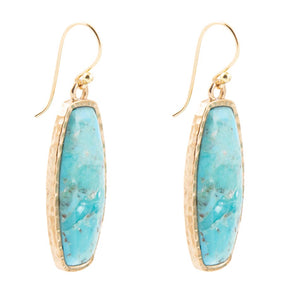 Odyssey Long Blue Turquoise and Golden Statement Earrings detail view by Barse Jewelry