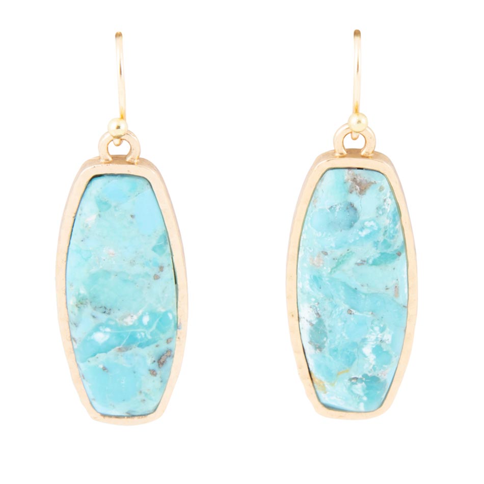 Odyssey Long Blue Turquoise and Golden Statement Earrings by Barse Jewelry
