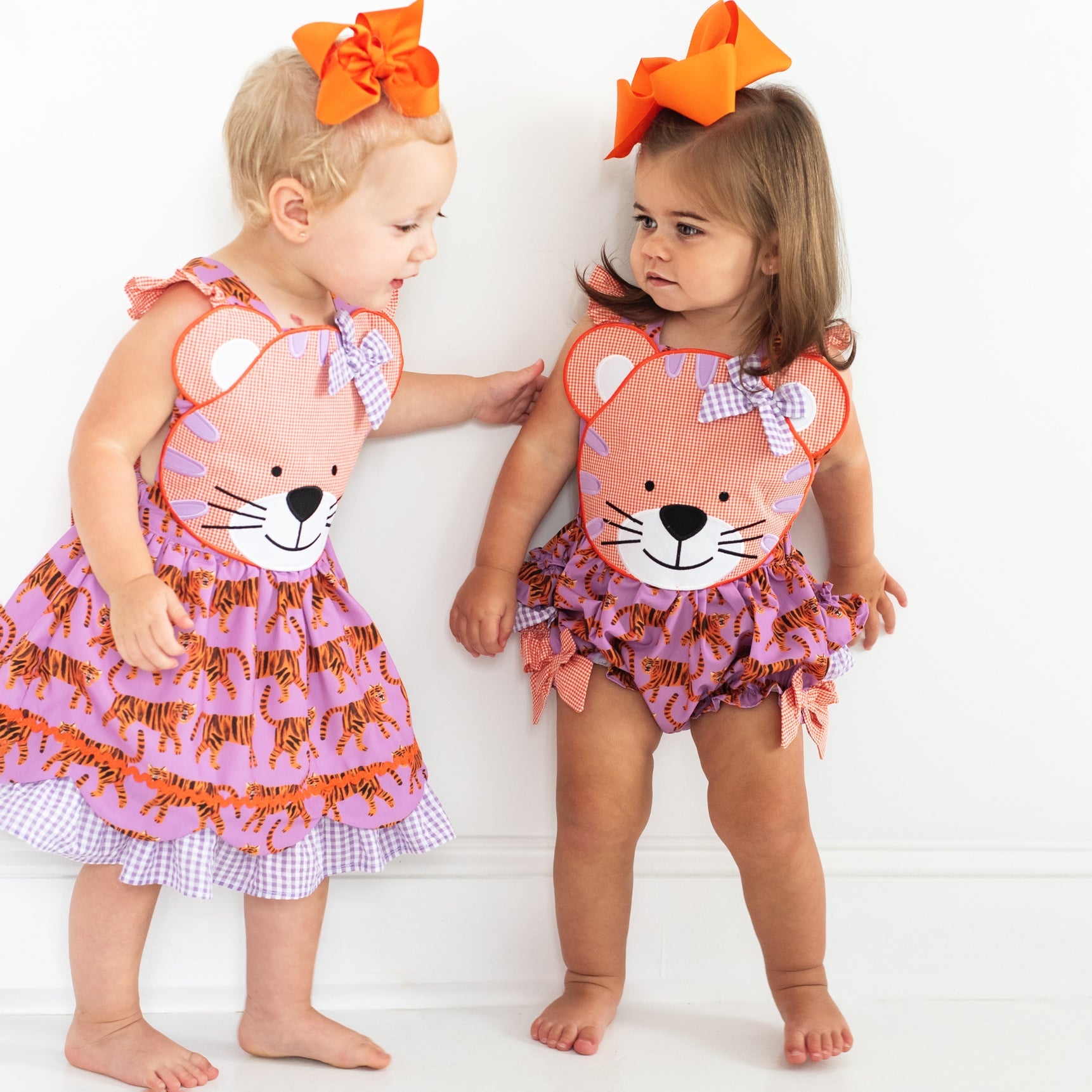 Orange & Purple Tiger Dress detail view by Seven Lantern Lane